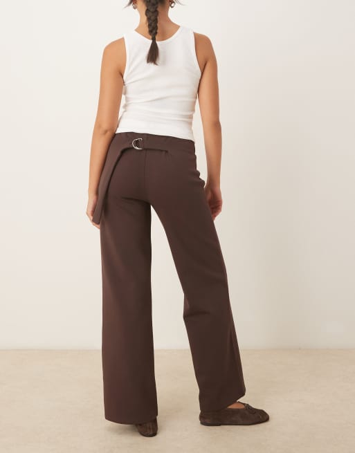 ASOS DESIGN interlock straight leg mid rise pants with cinched back ...