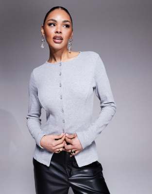 ASOS DESIGN - Interlock-Strickjacke in Grau mit Knopfleiste