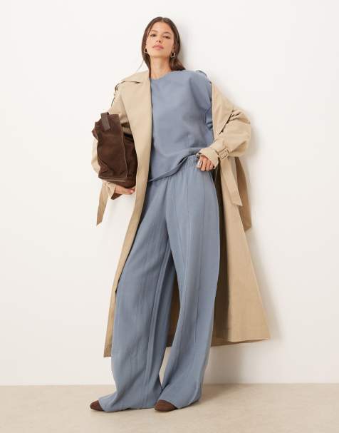 ASOS DESIGN interlock super wide leg jogger with seam detail in blue - view 1