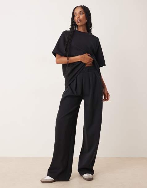ASOS DESIGN interlock super wide leg pants in black - view 1