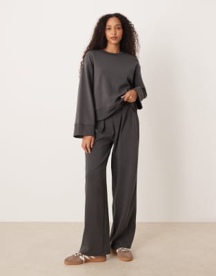 Asos Design Interlock Super Wide Leg Pants In Gray