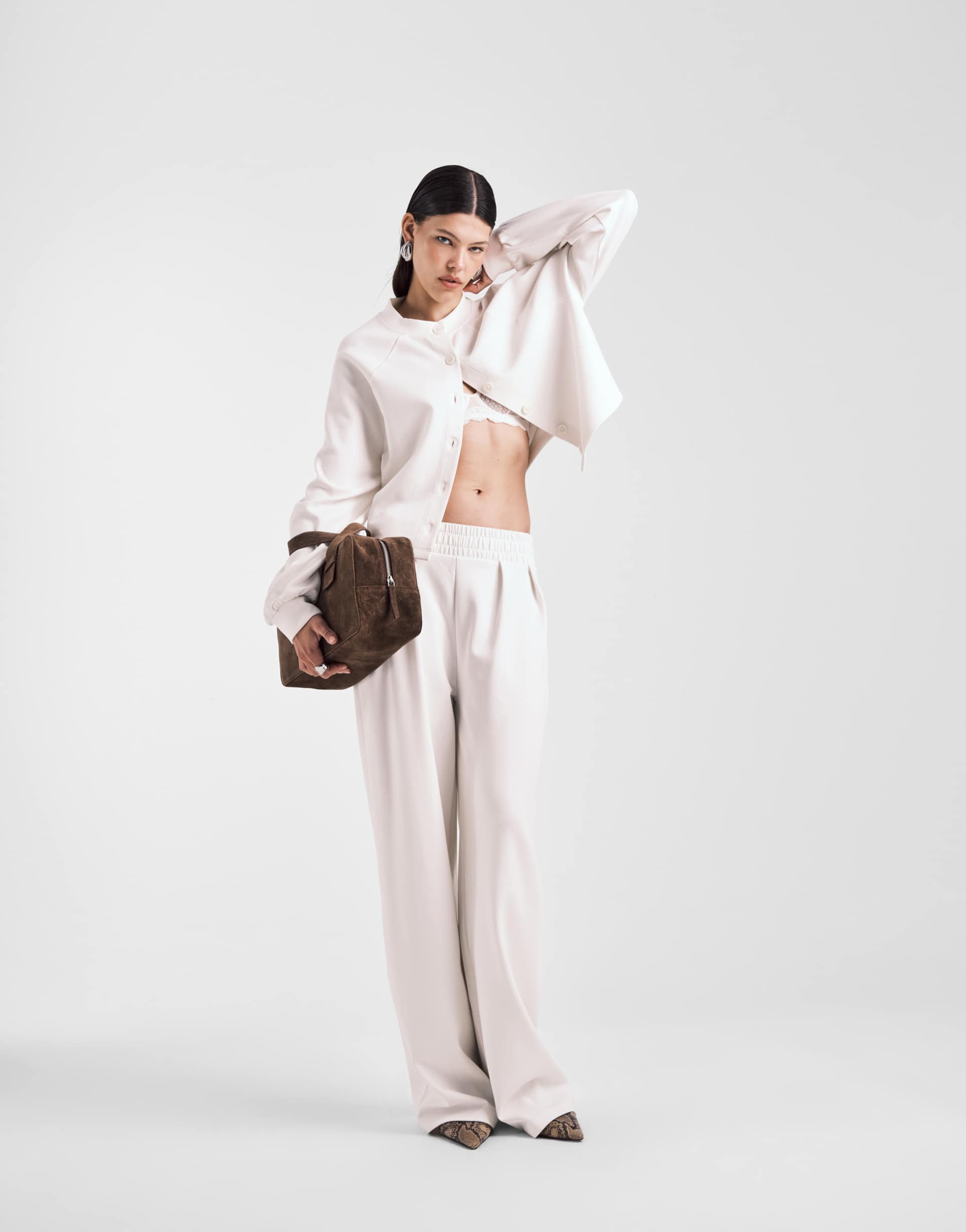 asos design interlock super wide leg pants in cream