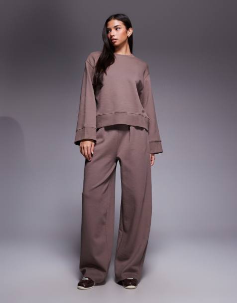 ASOS DESIGN interlock super wide leg pants in deep taupe - view 1