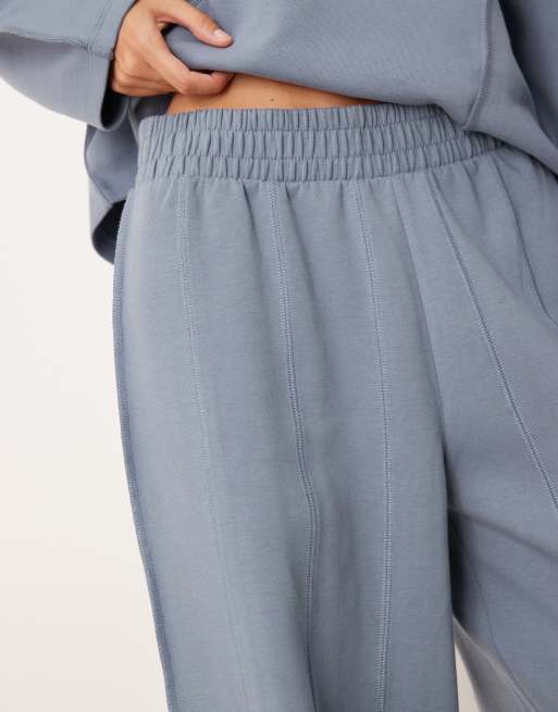 ASOS DESIGN interlock super wide leg trackies with seam detail in blue, 3 of 5