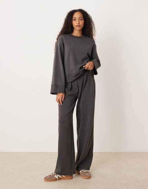 ASOS DESIGN interlock super wide leg trouser in charcoal - view 1