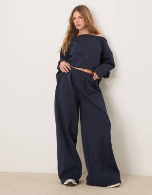 ASOS DESIGN interlock super wide leg trouser in navy co-ord