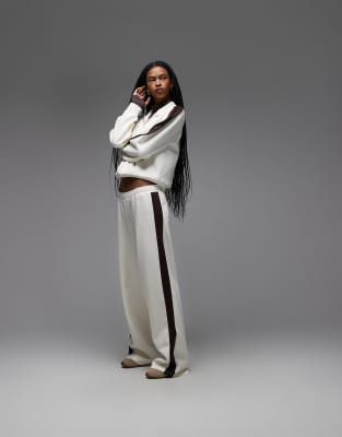 ASOS DESIGN interlock sweatpants with chocolate contrast tipping in cream - part of a set-White