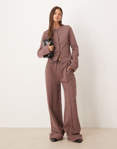 ASOS DESIGN interlock turnback hem jogger in brown - view 1