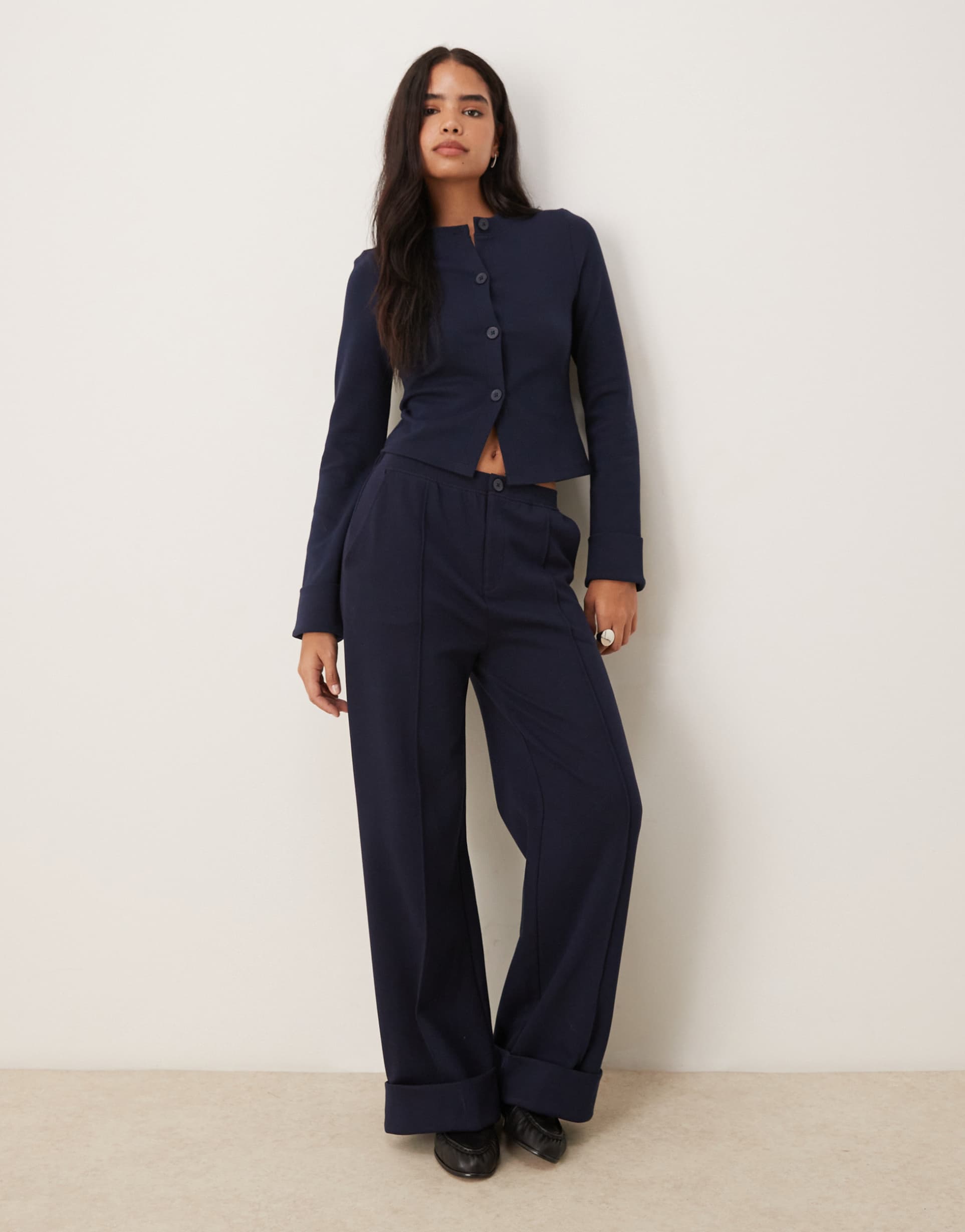 ASOS DESIGN interlock turnback hem jogger in navy