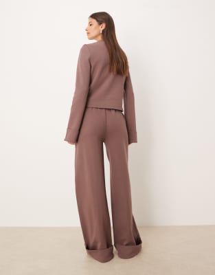 Asos Design Interlock Turnback Hem Sweatpants In Brown