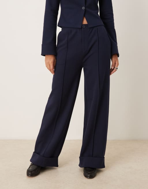 ASOS DESIGN interlock turnback hem sweatpants in navy, 2 of 5