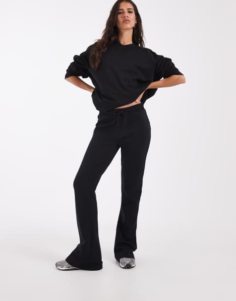 ASOS DESIGN interlock wide leg flare in black - view 1