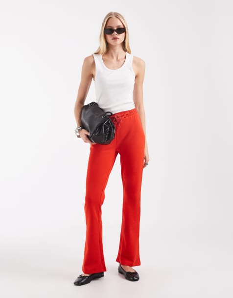 ASOS DESIGN Interlock wide leg flare in red - view 1