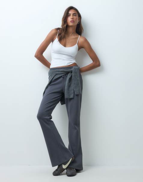 ASOS DESIGN interlock wide leg flare trackies in charcoal grey - view 1
