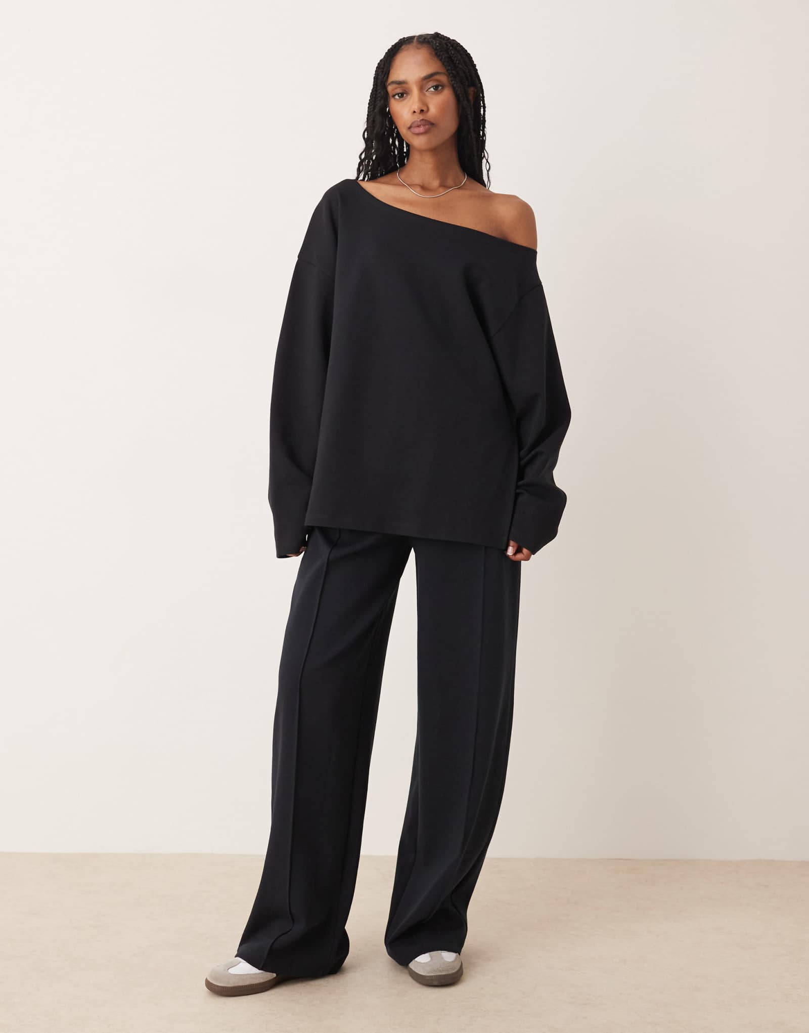 Широкие брюки ASOS DESIGN interlock черного цвета