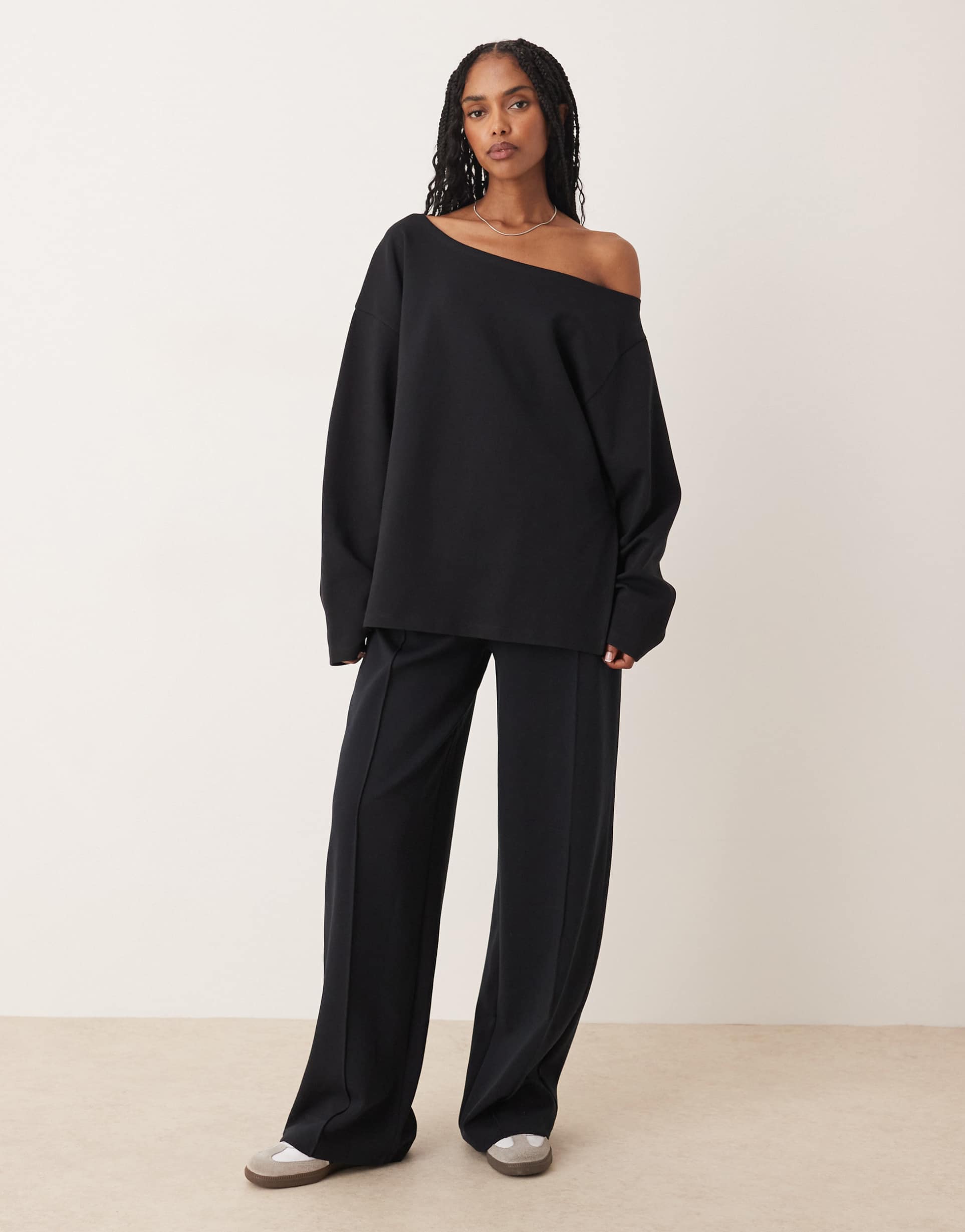 asos design interlock wide leg pants in black