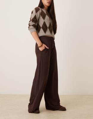 Asos Design Interlock Wide Leg Pants In Brown