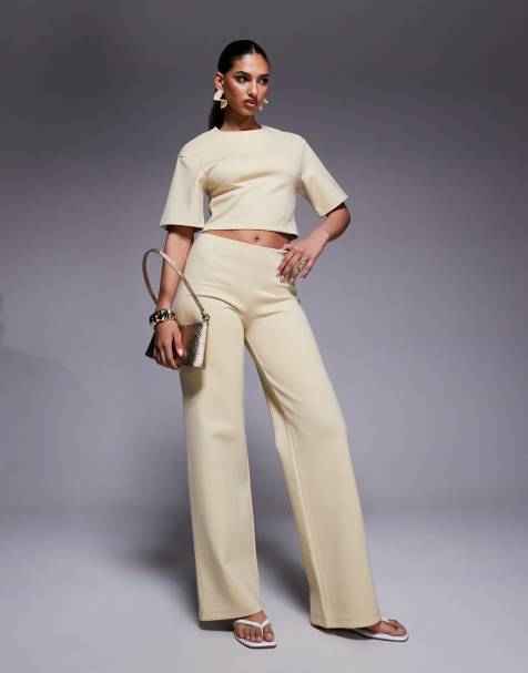 ASOS DESIGN interlock wide leg pants in buttermilk - part of a set - view 1