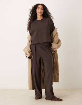 Asos Design Interlock Wide Leg Pants In Brown