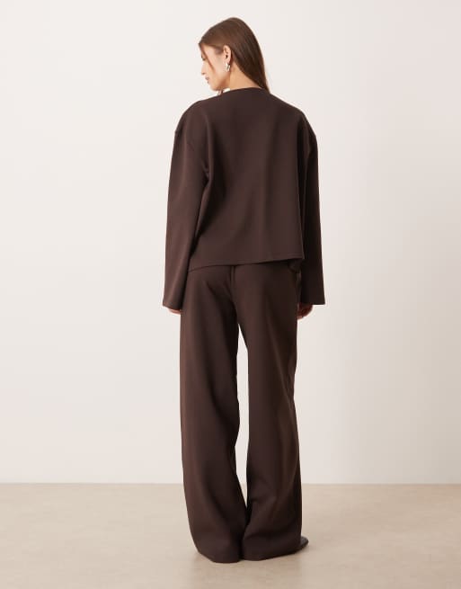 ASOS DESIGN interlock wide leg pants in chocolate - part of a set, 2 of 5