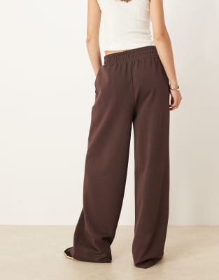 Asos Design Interlock Wide Leg Pants In Brown