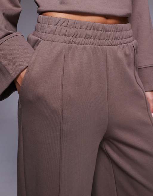 ASOS DESIGN interlock wide leg pants in deep taupe, 2 of 5