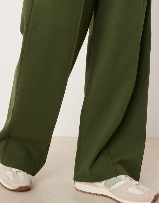 ASOS DESIGN interlock wide leg pants in khaki green - part of a set, 5 of 5