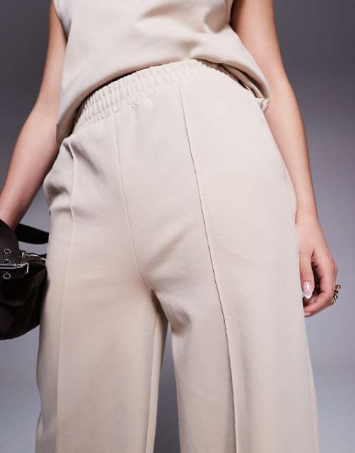 ASOS DESIGN interlock wide leg pants in neutral - part of a set