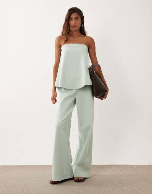 Asos Design Interlock Wide Leg Pants In Green