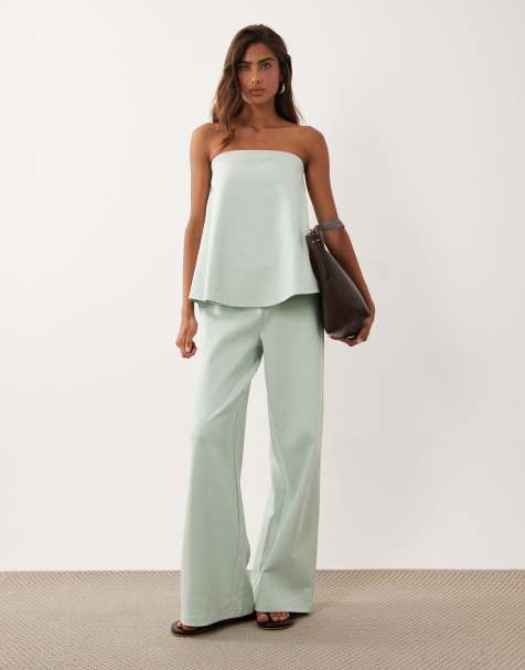 ASOS DESIGN interlock wide leg pants in sage green (part of a set) - view 1