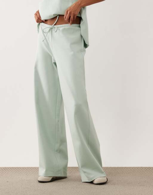 ASOS DESIGN interlock wide leg pants in sage green - part of a set, 2 of 5