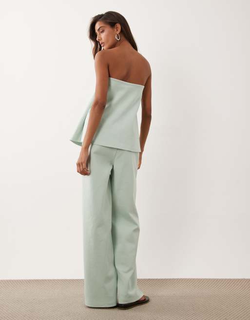 ASOS DESIGN interlock wide leg pants in sage green - part of a set, 4 of 5