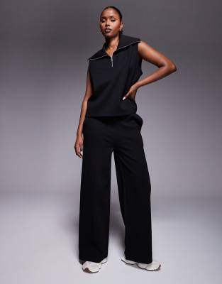 Asos Design Interlock Wide Leg Sweatpants In Black