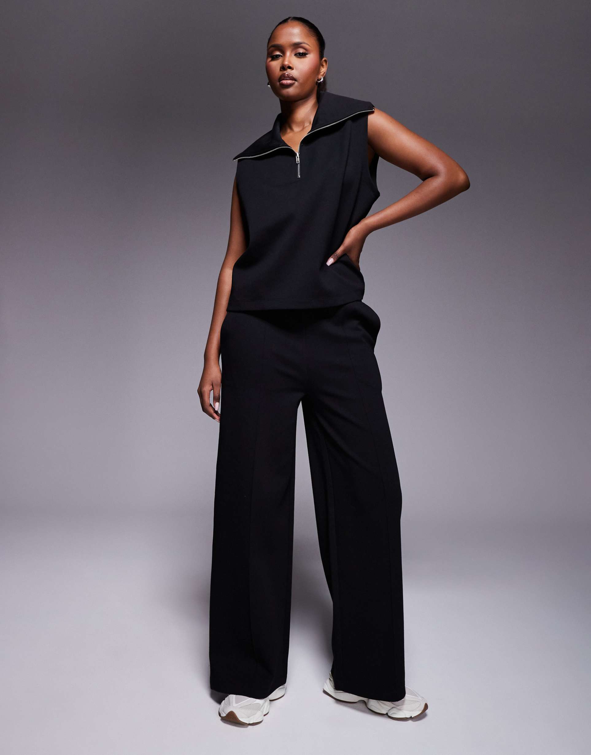 asos design interlock wide leg sweatpants in black - part of a set