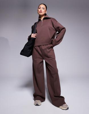 Asos Design Interlock Wide Leg Sweatpants In Chocolate - Part Of A Set-brown