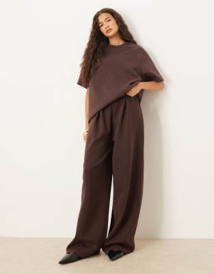 Asos Design Interlock Wide Leg Sweatpants With Pocket Detail In Brown