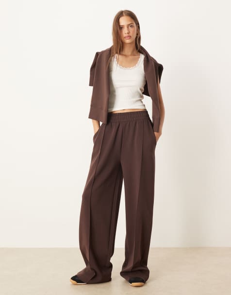 ASOS DESIGN interlock wide leg trouser in chocolate - view 1
