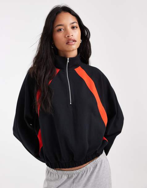 ASOS DESIGN interlock zip through track top in black and red - view 1
