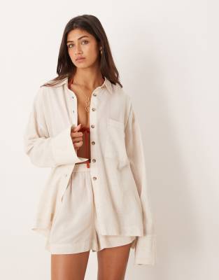 ASOS DESIGN - Ipanema - Chemise de plage transparente en lin mélangé - Naturel-Neutre