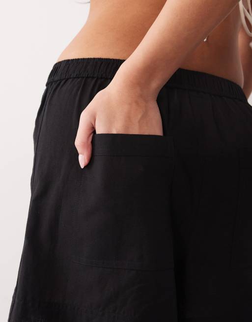 ASOS DESIGN Ipanema linen blend sheer beach shorts in black, 5 of 5