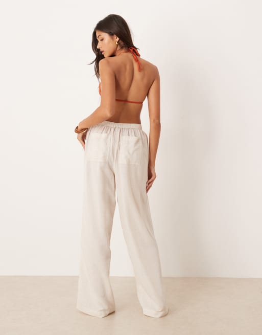 ASOS DESIGN - Ipanema - Naturfarvede strandbukser i gennemsigtig hørblanding, 5 af 5