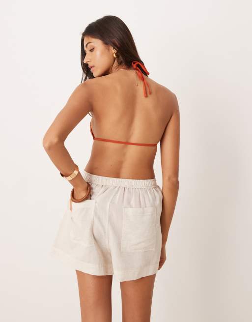ASOS DESIGN - Ipanema - Naturfarvede strandshorts i gennemsigtig hørblanding, 5 af 5