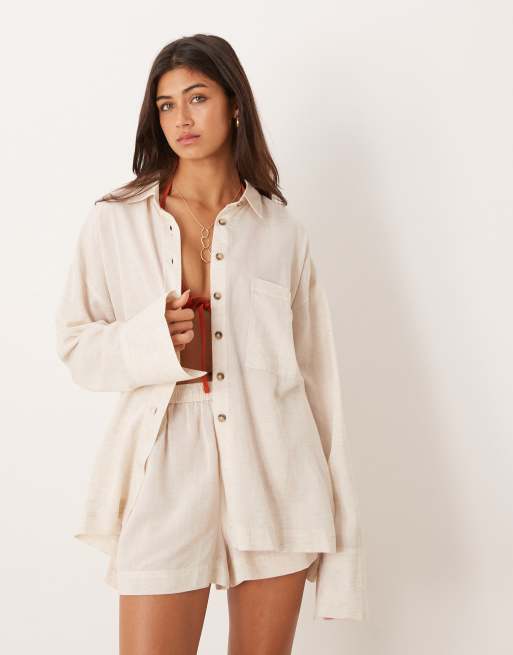 ASOS DESIGN - Ipanema - Naturfarvet strandskjorte i gennemsigtig hørblanding, 3 af 4