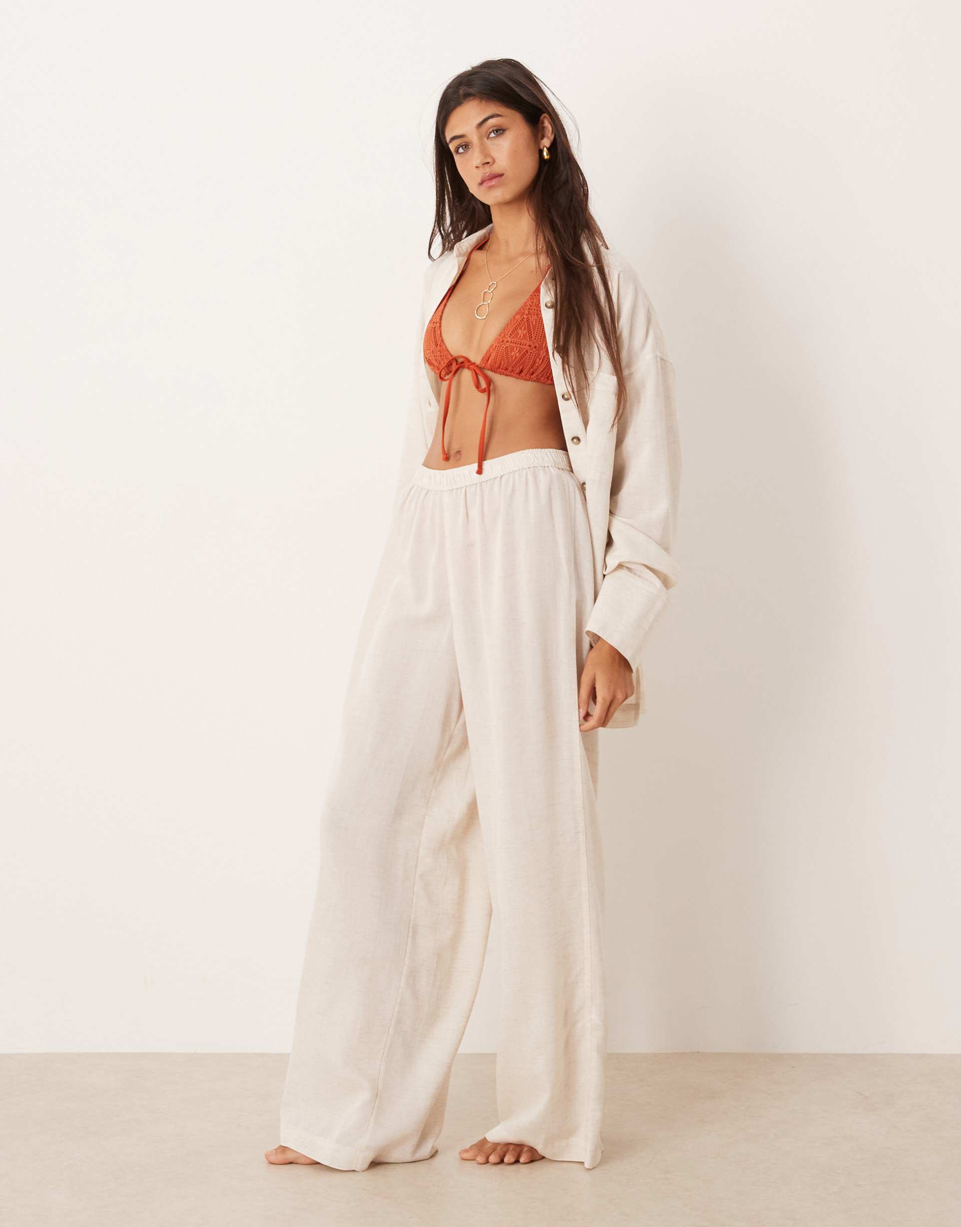 asos design ipanema sheer beach pants with linen in natural