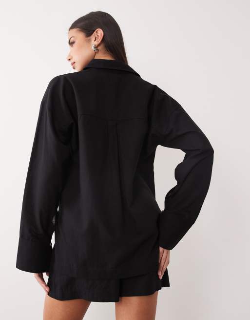 ASOS DESIGN Ipanema sheer beach shirt with linen in black, 4 of 4