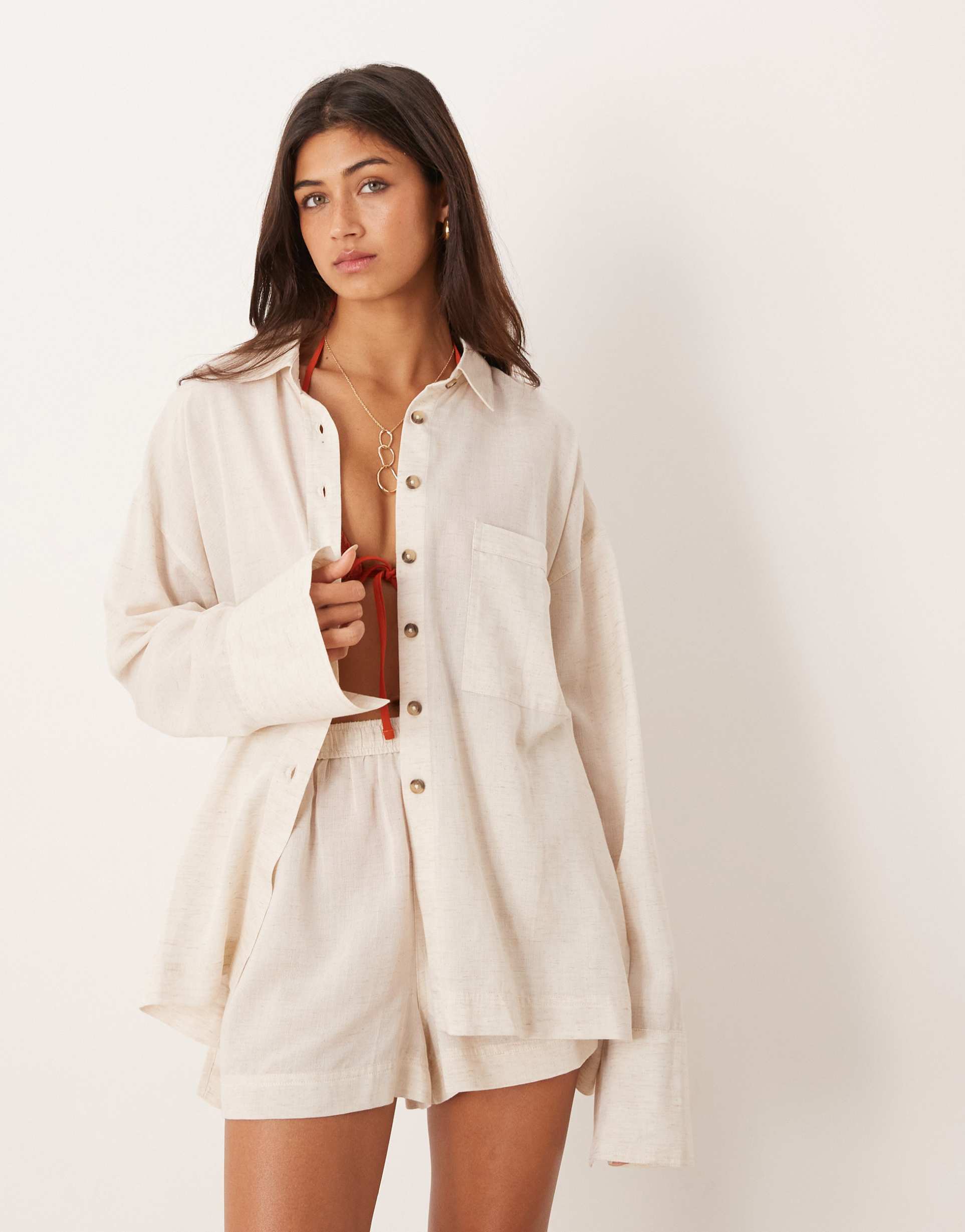 asos design ipanema sheer beach shirt with linen in natural