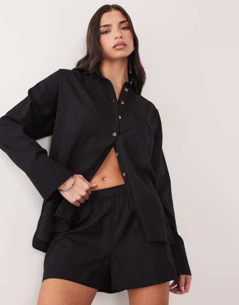 ASOS DESIGN Ipanema sheer beach short with linen in black - view 1