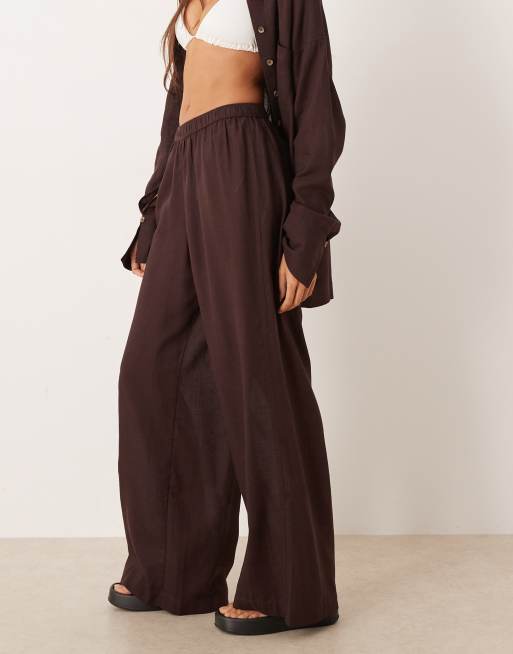 ASOS DESIGN Ipanema sheer beach trouser with linen in chocolate, 2 of 5