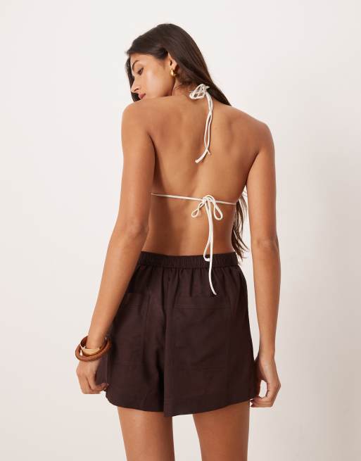 ASOS DESIGN – Ipanema – Transparente Strand-Shorts in Schokobraun mit Leinenanteil, 3 von 5