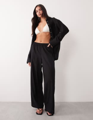 ASOS DESIGN - Ipanema - Transparente Strandhose in Schwarz mit Leinenanteil